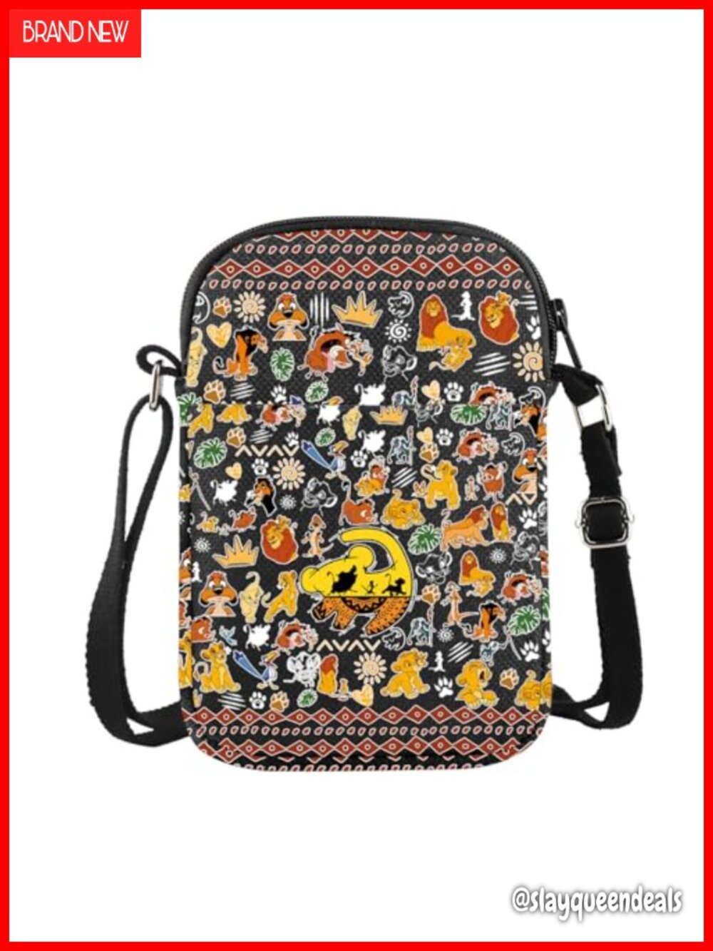 Canvas Crossbody Bag Cartoon Lion Satchel Adjustable Strap